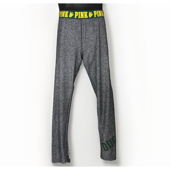 Victoria Secret PINK Heather Gray Green Oregon Ducks Leggings Women Med Gym Yoga - Picture 1 of 7